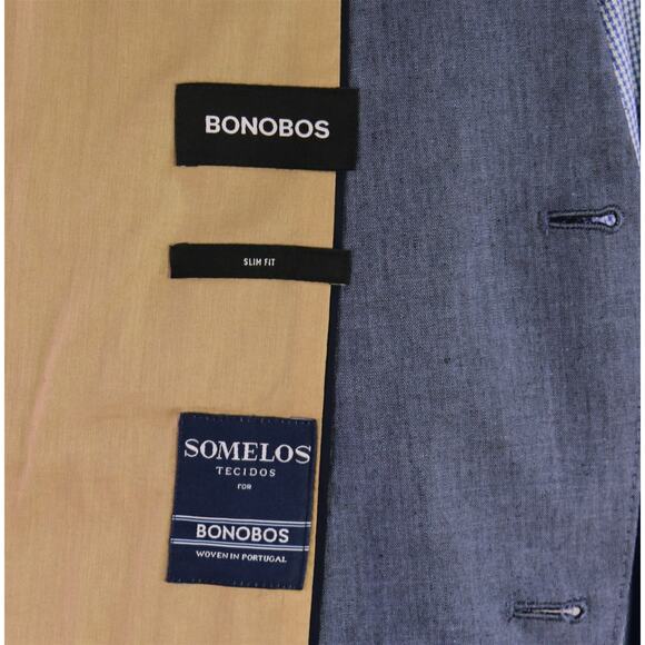 Bonobos Slim Fit Iridescent Blue Cotton Stretch 2-Btn Blazer Jacket 46S New! - Picture 8 of 9